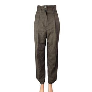 Mango Suit Plaid High Rise Pleated Carrot Barrel Tapered Trousers Dress Pants S